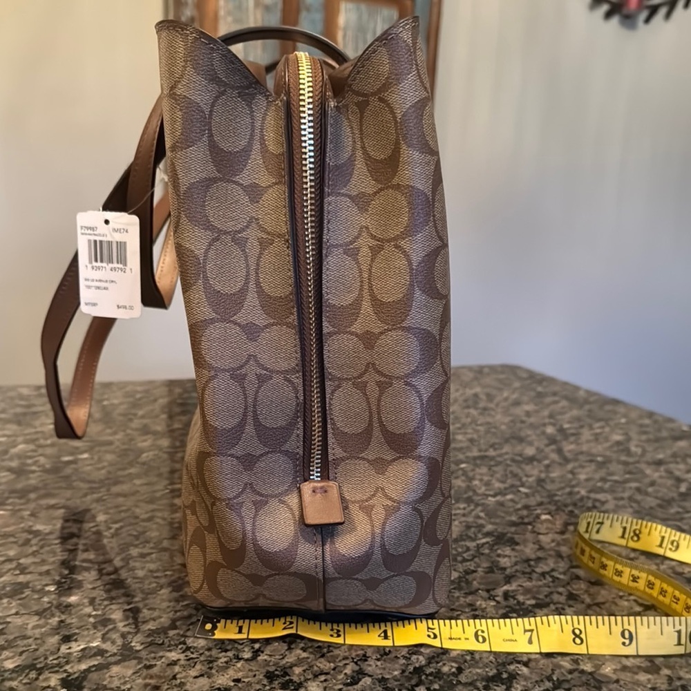 Coach large Avenue Brown coated canvas Monogram Tote Bag with Gold Hardware NWT - Picture 7 of 16